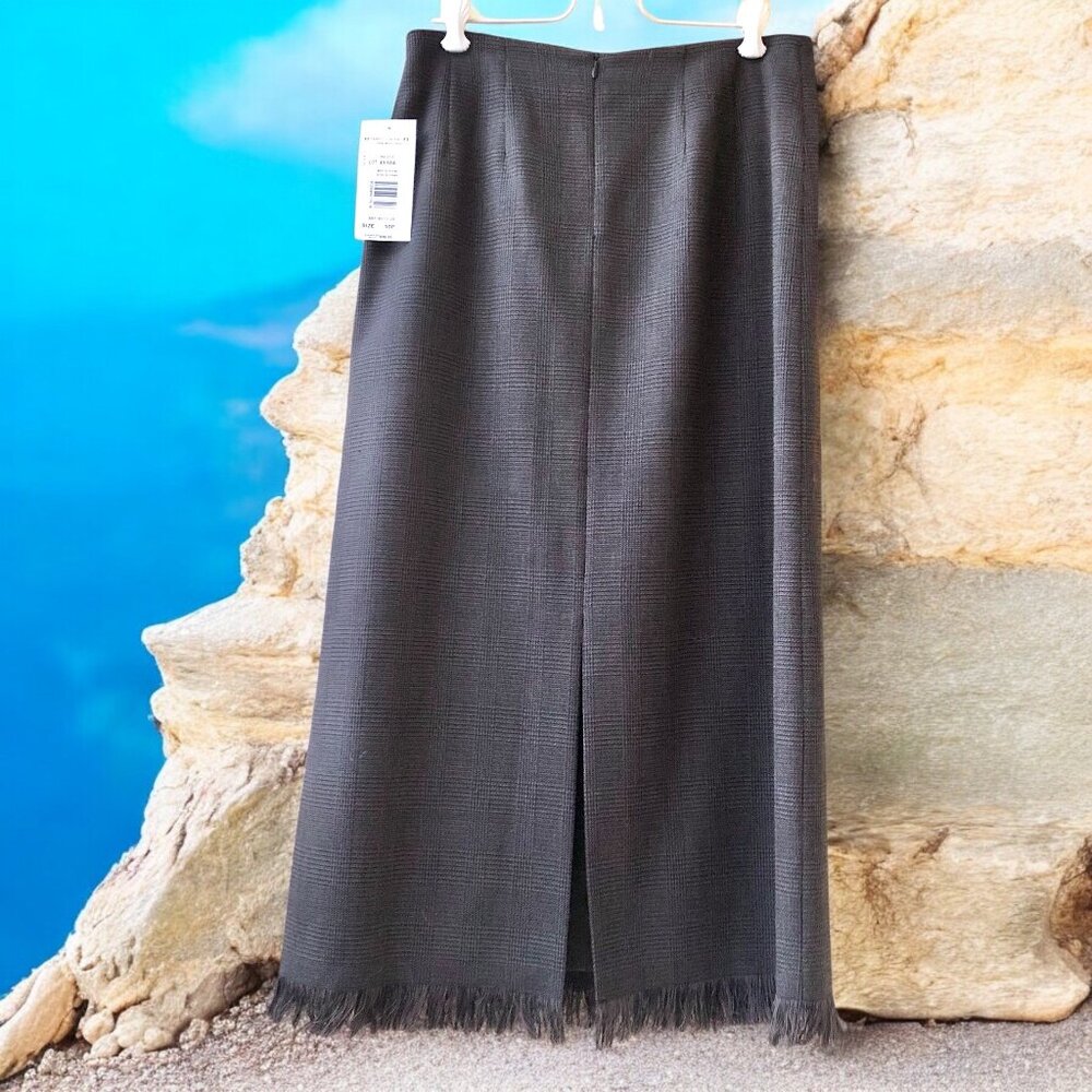 Harve Benard Vintage Ukraiine 100% Wool Skirt Brown Plaid Fringe DAMAGED